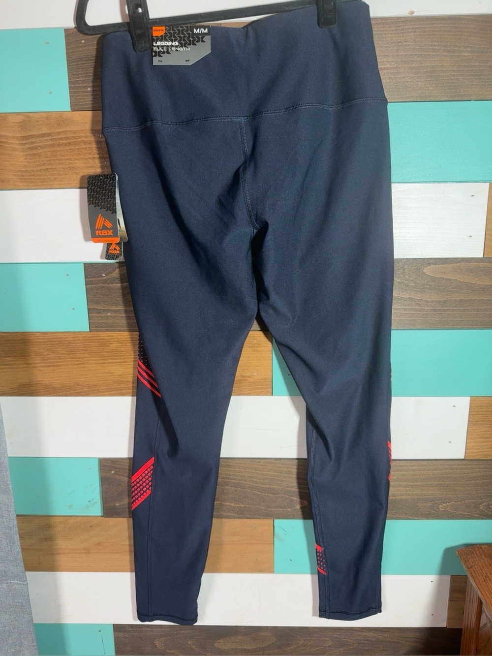 RBX Women’s Medium Full Length Leggings Navy Red Graphic NWT Performance